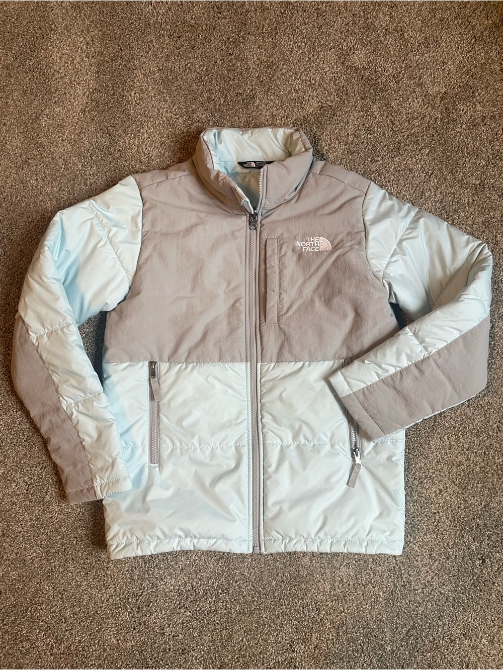 The North Face Girl’s Two-Tone Light Blue & Gray Puffer Jacket Size Large